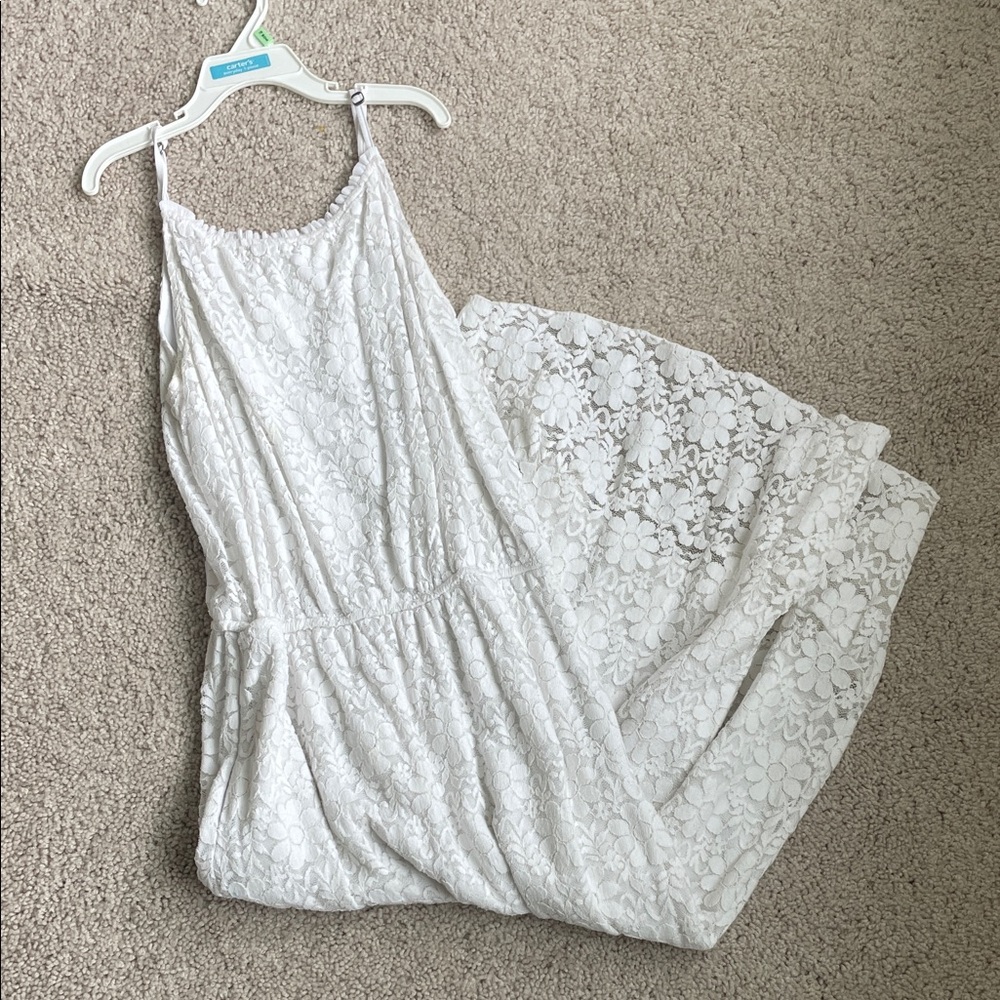 Abercrombie kids White Lace Maxi Dress with Floral Overlay size 13/14